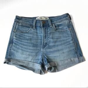 Abercrombie & Fitch Denim High Rise Shorts Women Sz 00 24 Light Blue Rolled Hem